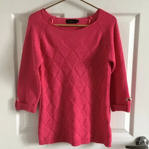 Gea Pink womens knitted diamond pattern Top Sweater  Vintage Casual Sz :S US